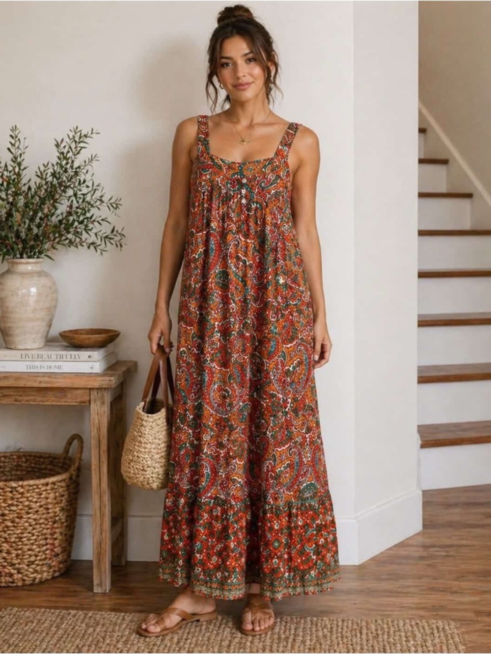 Band of the Free Orange Multi Print Tiered Maxi Dress